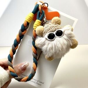 Braided Keychain with Plush Bear Charm